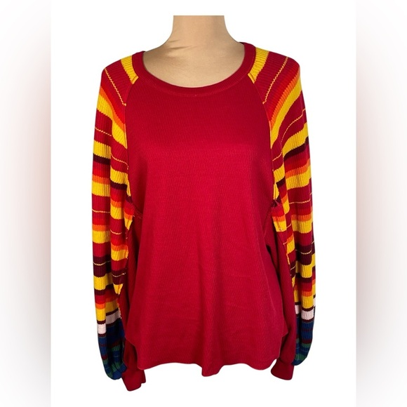 We The Free People ❤️ Rainbow Dreams Striped Sleeve Sweater Thermal Red XS - Picture 5 of 10